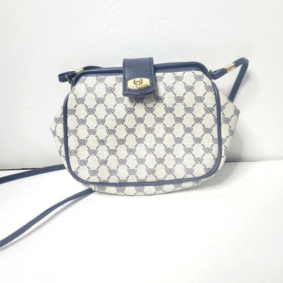 Vintage 90s VR Classic Monogram Vinyl Crossbody Purse Handbag - Picture 1 of 12